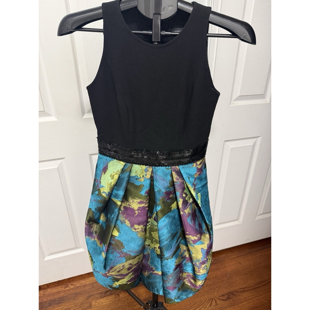 Carmen Marc Valvo Dress Jeweled Waist Line Size 2